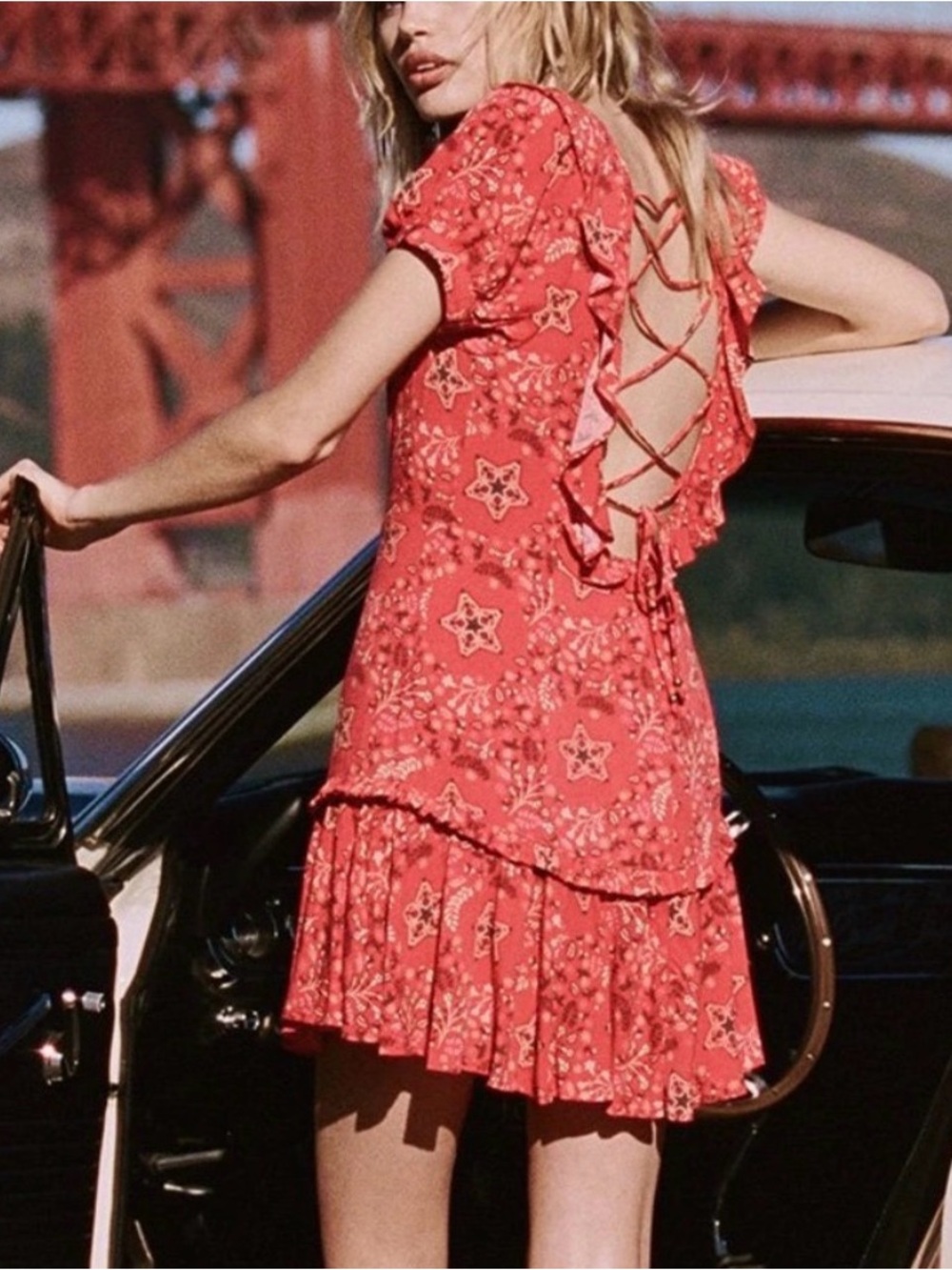 SPELL & THE GYPSY celestial red star and flower mini dress